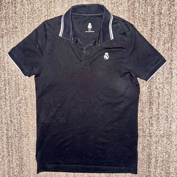 Real Madrid Official Men's Signature Polo Black Polo T-Shirt Tee Size Small - Picture 1 of 8